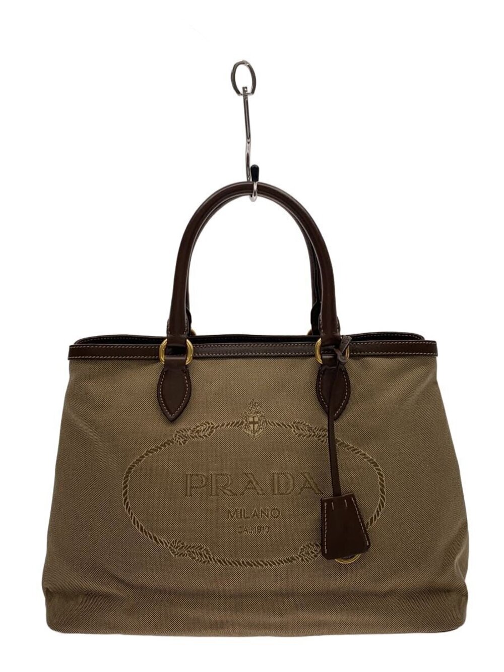 Prada Jacquard Handbag Canvas Khaki Green